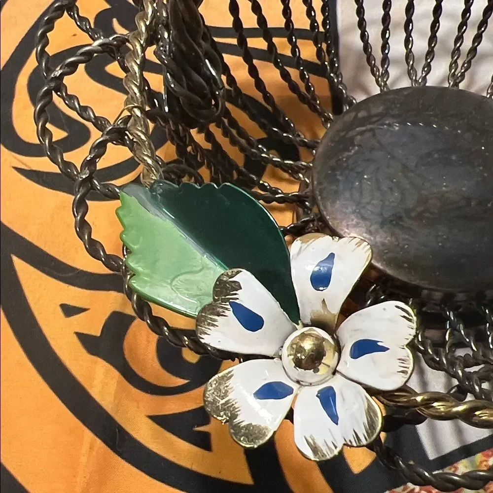 Decorative Wire Basket with Floral Accents